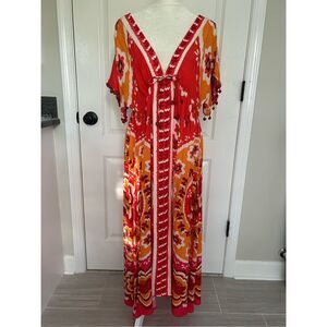 NWT Farm Rio For Anthropolgie Maxi Cover Up Dress V-Neck Swim Size XS 100% Visco